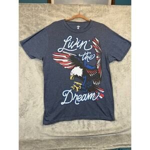 Livin the Dream Mens Shirt XL Blue Short Sleeve Patriotic Eagle Bird Graphic Tee